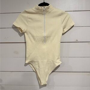 Cream OQQ Zip Up  Bodysuit